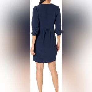 GAP Navy Blue lined Dress elastic waist embroidered detailing 3/4 Sleeves XS